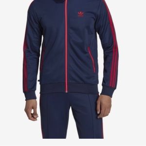 Men’s Adidas tracksuit like new, worn, one time XL navy W/ red stripes